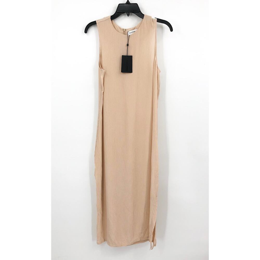 NAADAM Women's Lyocell Crinkle Midi Dress Small Nude Tan Sleeveless Crewneck NWT